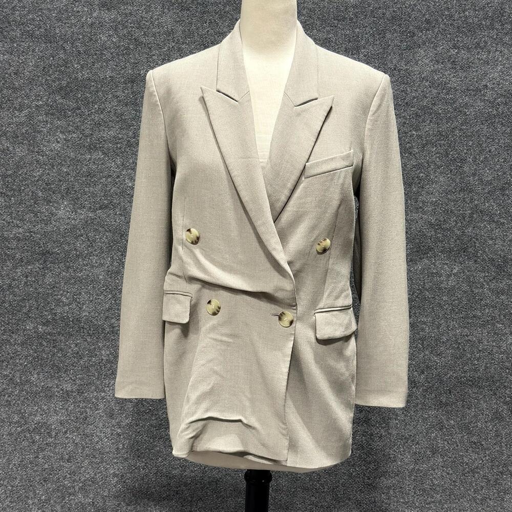 Boss Blazer Womens 6 Gray Beige Jaleto3 Double Breasted Longline Jacket Tailored